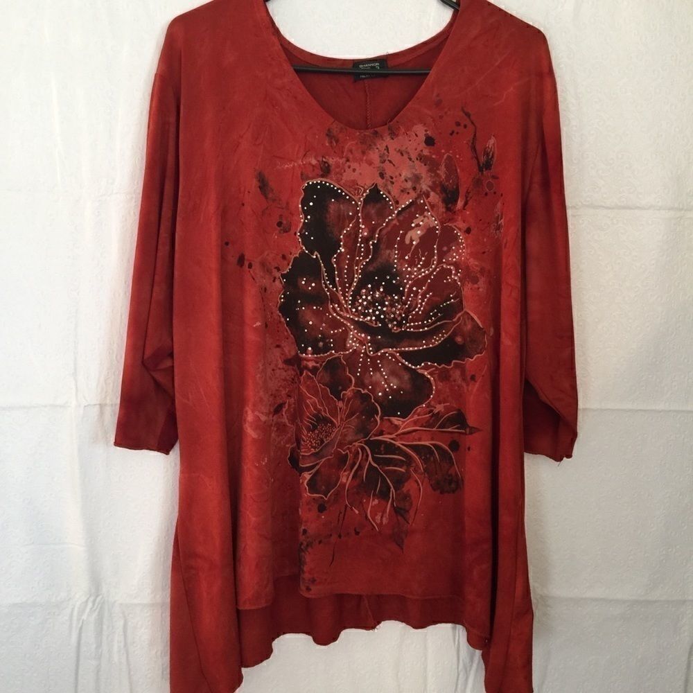 Shannon Ford Rhinestone Flower Flare Bottom Tee